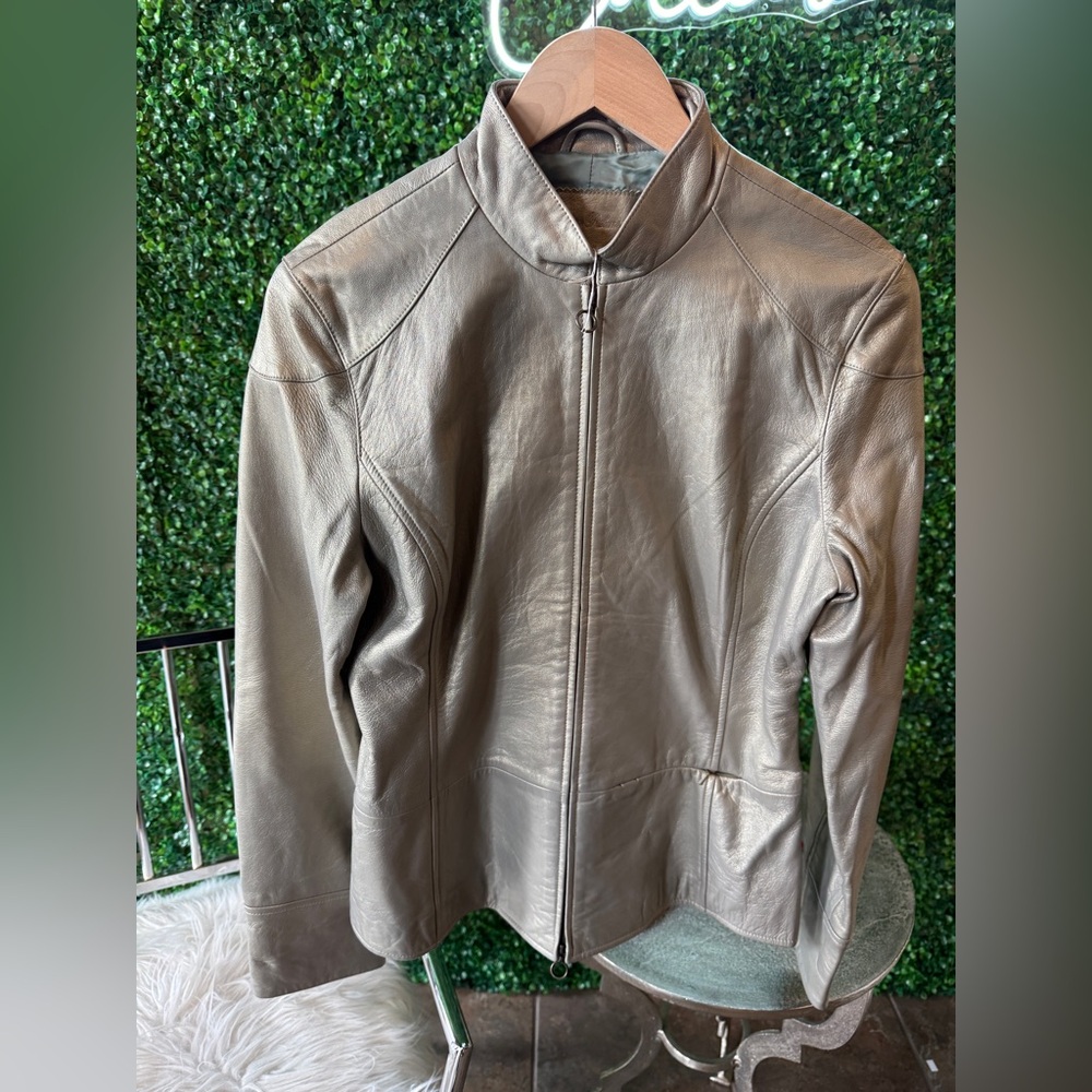 Indigo Palms By Tommy Bahama Metallic Gold/Silver Leather Jacket